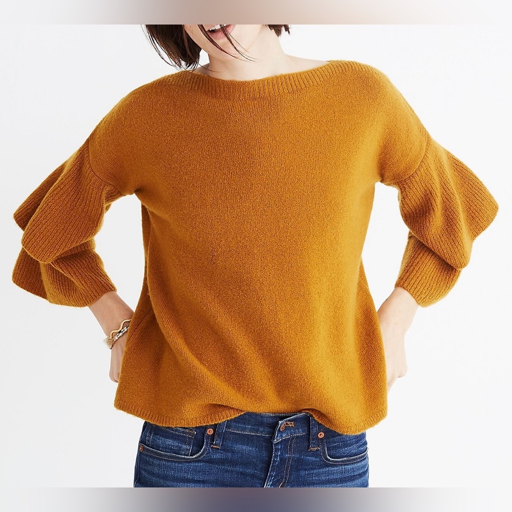 Madewell Mustard Yellow Wool Mix Tiered Bell Sleeve Sweater